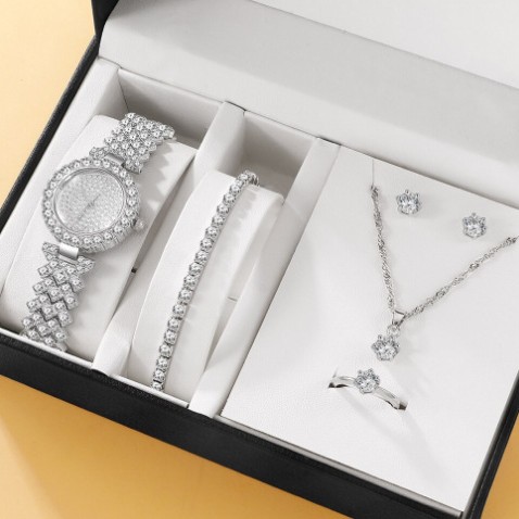 طقم من 5 قطع من ساعات نسائية من الفولاذ  بثلاث عيون للنساء بتصميم كوري كاجوال (علبة برتقالية) طقم من 5 قطع من ساعات نسائية من الفولاذ  بثلاث عيون للنساء بتصميم كوري كاجوال (علبة برتقالية)