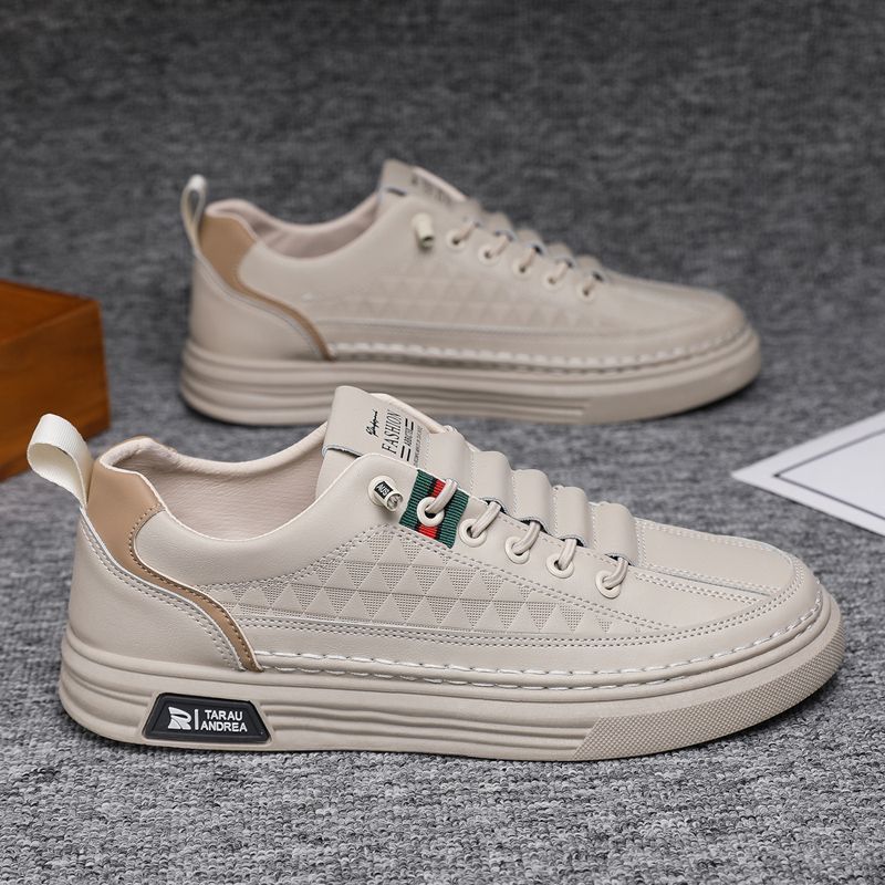  أحذية رجالية من الجلد قابلة للتنفس، أحذية بيضاء، أحذية رياضية صيفية كاجوال للرجال