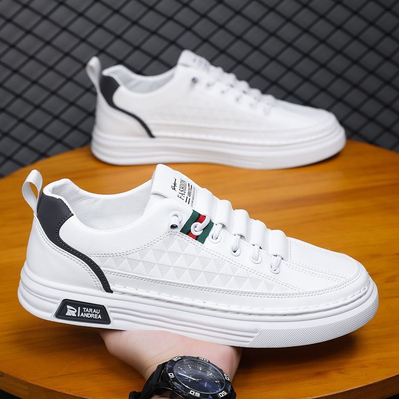  أحذية رجالية من الجلد قابلة للتنفس، أحذية بيضاء، أحذية رياضية صيفية كاجوال للرجال