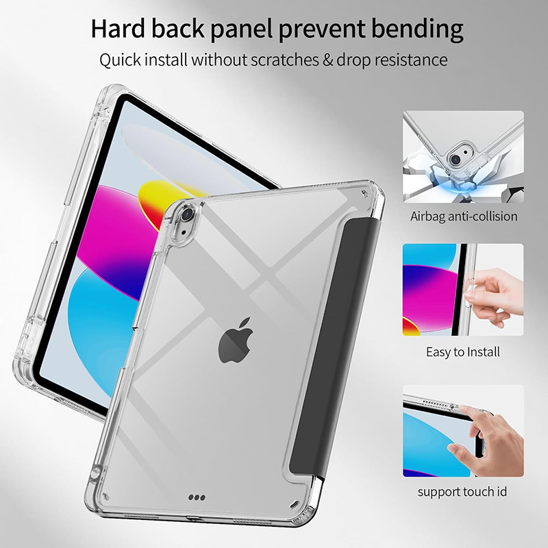 جراب واقٍ مناسب لجهاز iPad Air 11 اللوحي مع طي ثلاثي وفتحة للقلم من مادة TPU الناعمة لحماية iPad Air 4/5 مقاس 11 بوصة