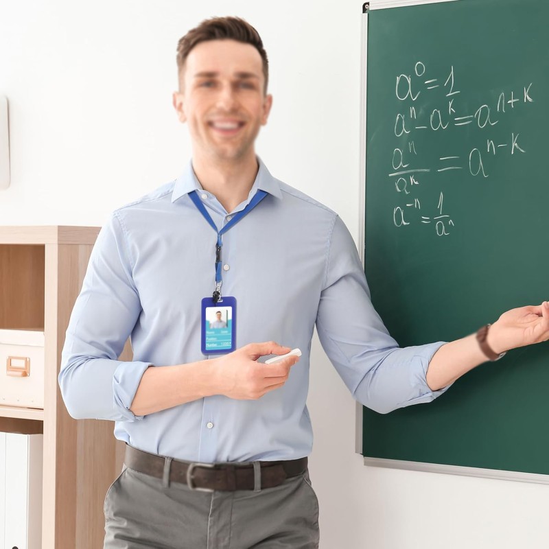 غطاء منزلق من البلاستيك ABS لصندوق وثائق الهوية ومجموعة البطاقات وإبزيم داخلي وحبل تعليق مع مشبك تمدد بيضاوي