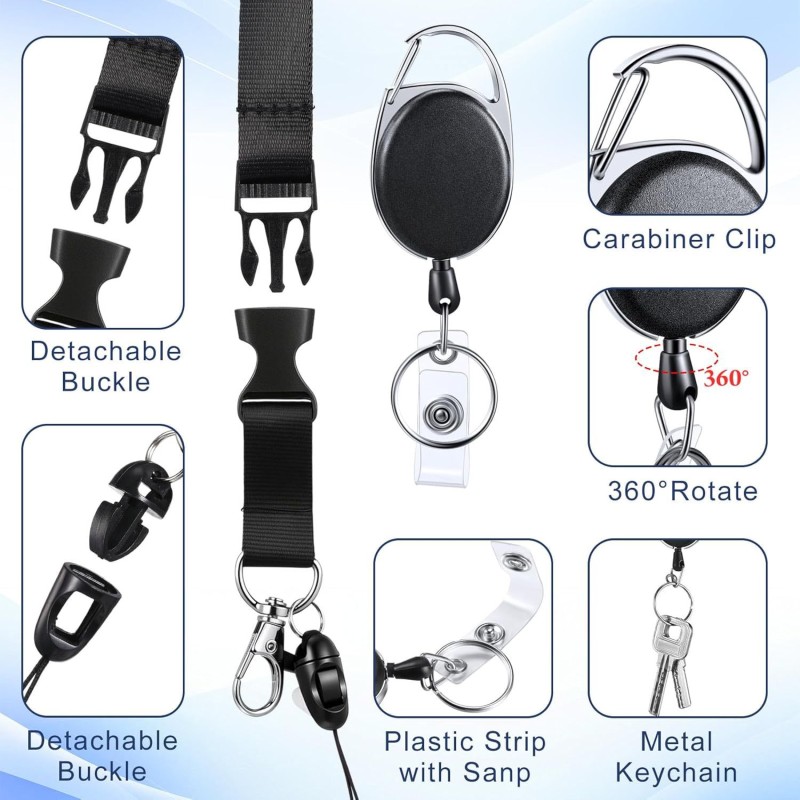 حامل بطاقات قابل للتمديد مع شارة حبل قابلة للفصل وسلسلة مفاتيح ومشبك بطاقة كروز