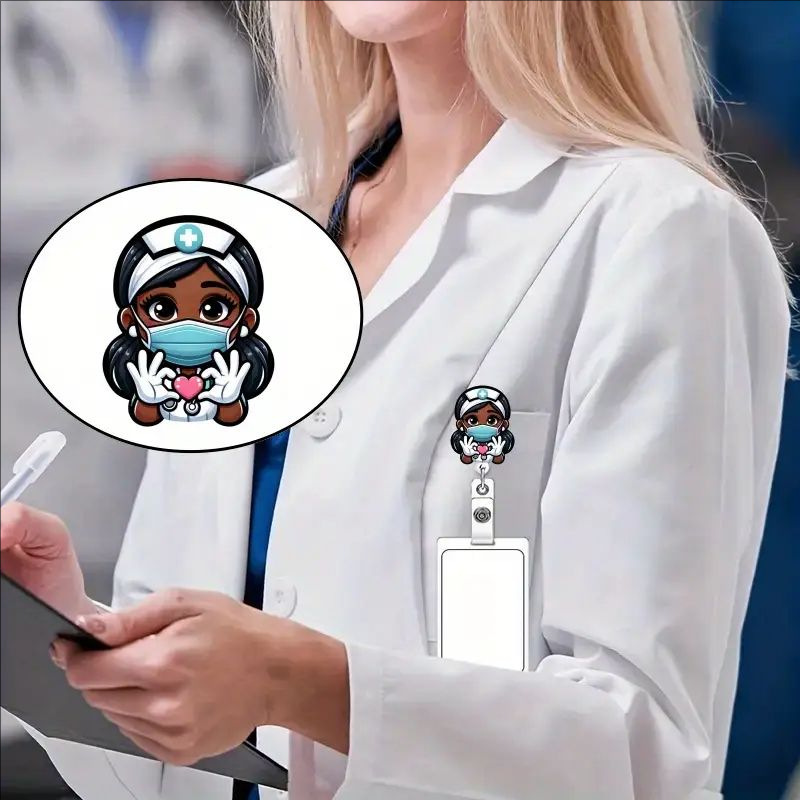 عبر الحدود أكريليك أسود جلد ممرضة قابل للسحب شارة الدوارة بكرة الرعاية الصحية مفتاح سلسلة شهادة سحب مشبك