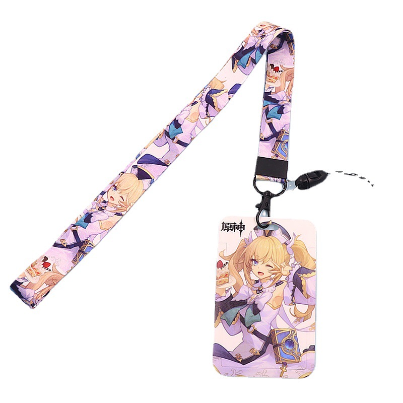 حامل بطاقات الطالب بغطاء منزلق بنمط رسوم متحركة من Genshin Impact مع حبل معلق وبطاقة مدرسية وبطاقة وجبة وبطاقة عمل وحامل بطاقات دخول