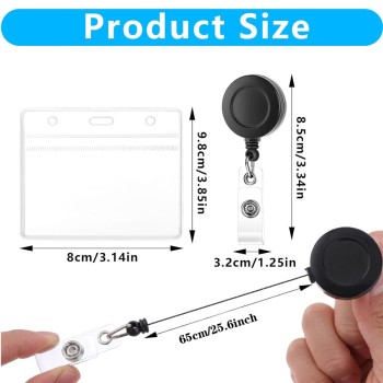 جراب بطاقة هوية مقاوم للماء من مادة البولي فينيل كلوريد، حبل تعليق للهوية، مشبك سهل السحب، مشبك شارة صدر قابل للتمدد وسهل السحب