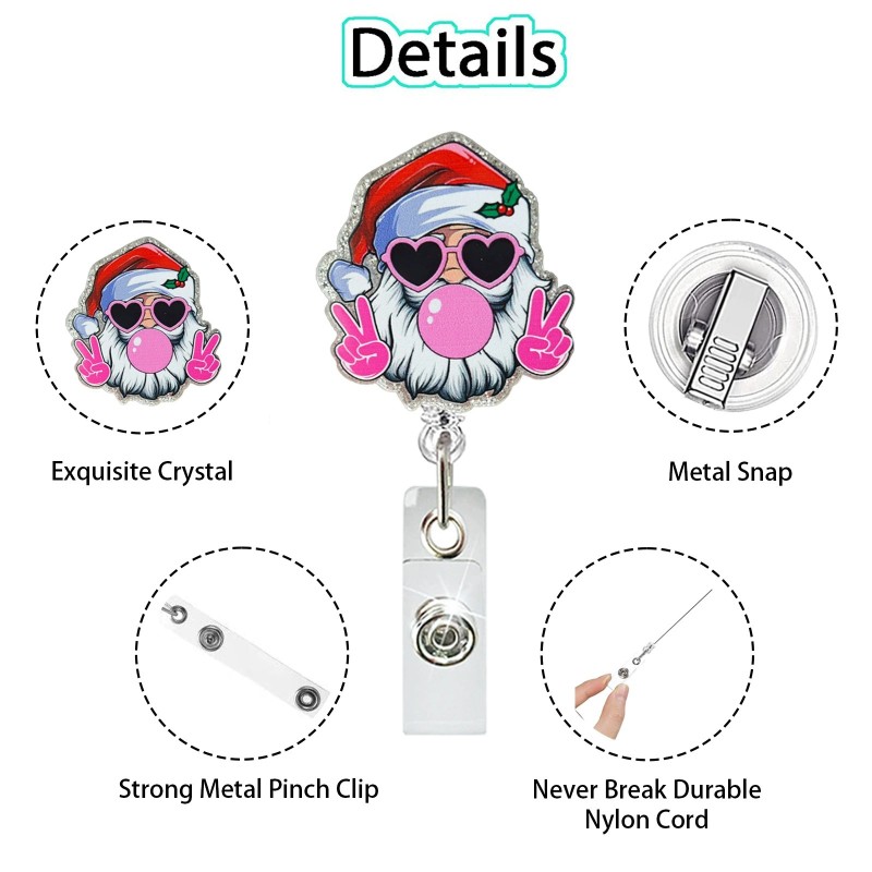 شارة عيد الميلاد المزخرفة بشعار الراكون والهامستر وثعلب الماء سهلة السحب ومشبك تعريف طبي دوار قابل للسحب ومشبك سهل السحب