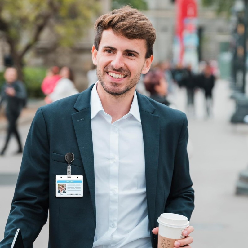 جراب بطاقة هوية مقاوم للماء من مادة البولي فينيل كلوريد، حبل تعليق للهوية، مشبك سهل السحب، مشبك شارة صدر قابل للتمدد وسهل السحب