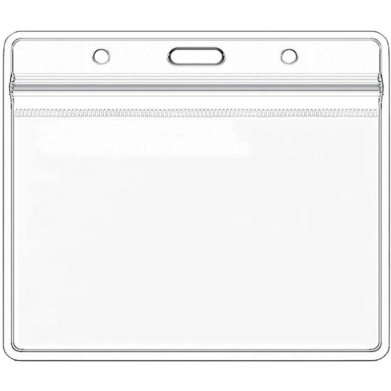 جراب بطاقة هوية شفاف مقاوم للماء بمشبك مزدوج الفتحات 4 × 3 بوصات جراب بطاقة عمل من مادة البولي فينيل كلوريد جراب بطاقة عمل ماركة