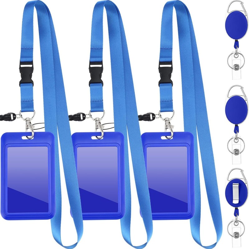 غطاء منزلق من البلاستيك ABS لصندوق وثائق الهوية ومجموعة البطاقات وإبزيم داخلي وحبل تعليق مع مشبك تمدد بيضاوي