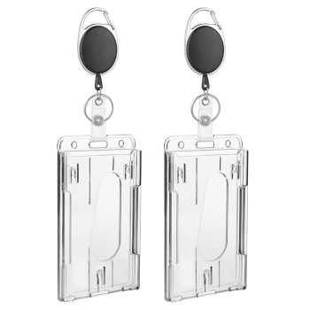 سلسلة مفاتيح متينة قابلة للسحب مزودة بزر سحب سهل وفتحتين للبطاقات وحافظة لبطاقة الهوية وحافظة صلبة للبطاقات