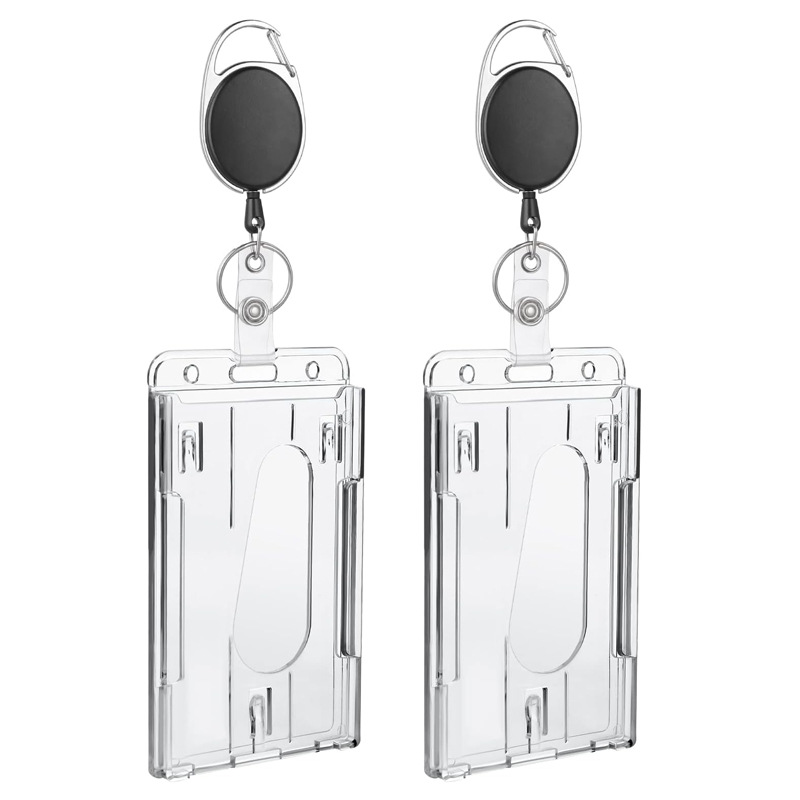 سلسلة مفاتيح متينة قابلة للسحب مزودة بزر سحب سهل وفتحتين للبطاقات وحافظة لبطاقة الهوية وحافظة صلبة للبطاقات
