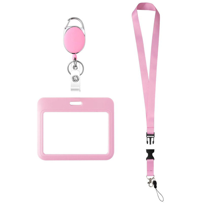 مجموعة بطاقات عمل شفافة مزدوجة الجوانب مزودة بحبل تعليق ومشبك تلسكوبي للرقبة، وشارة صدر للموظف، ومجموعة بطاقات حافلة