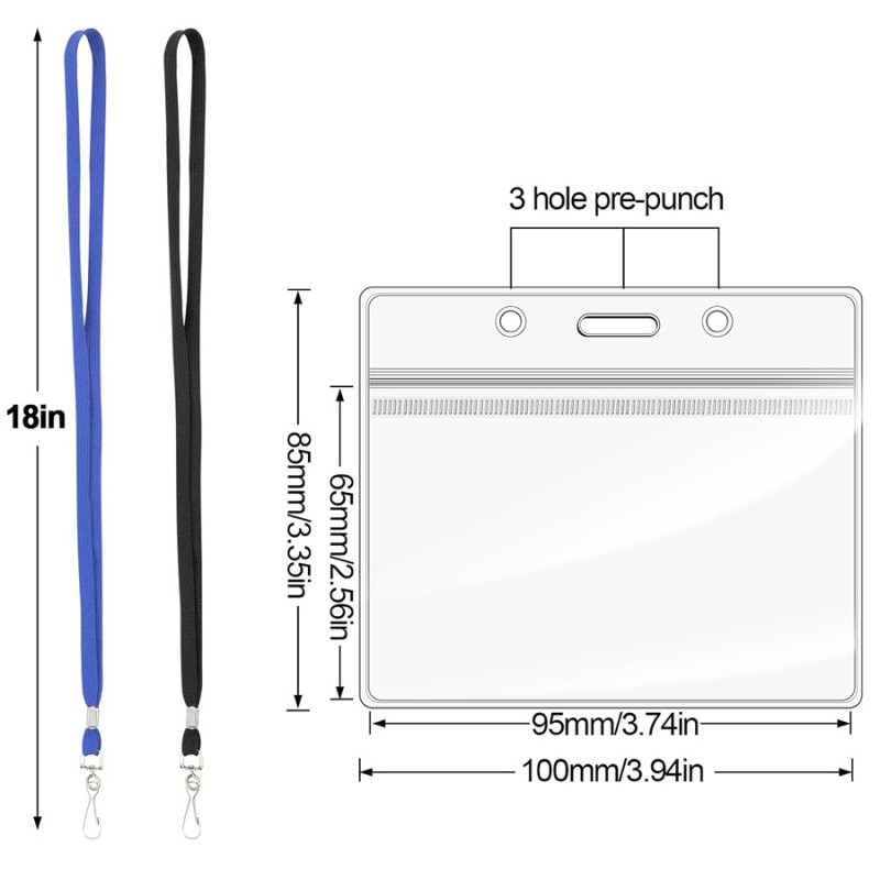 غلاف بطاقة شفاف مقاوم للماء من مادة البولي فينيل كلوريد حبل معلق مرن مجوف لبطاقة العمل وصدر بطاقة وصدر بطاقة عمل