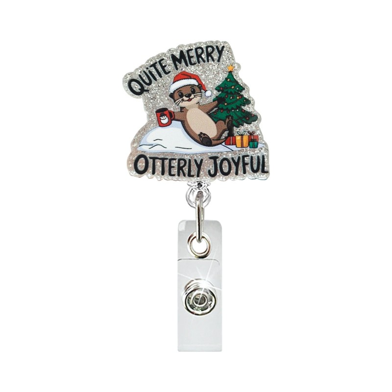 شارة عيد الميلاد المزخرفة بشعار الراكون والهامستر وثعلب الماء سهلة السحب ومشبك تعريف طبي دوار قابل للسحب ومشبك سهل السحب