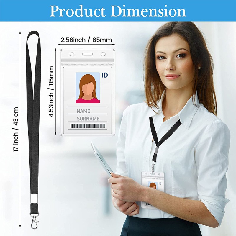 حبل تعليق تصريح العمل عمودي شفاف مقاوم للماء من مادة البولي فينيل كلوريد مع بطاقة صدرية معلقة حبل تعليق علامة مدرسية علامة عمل علامة مصنع