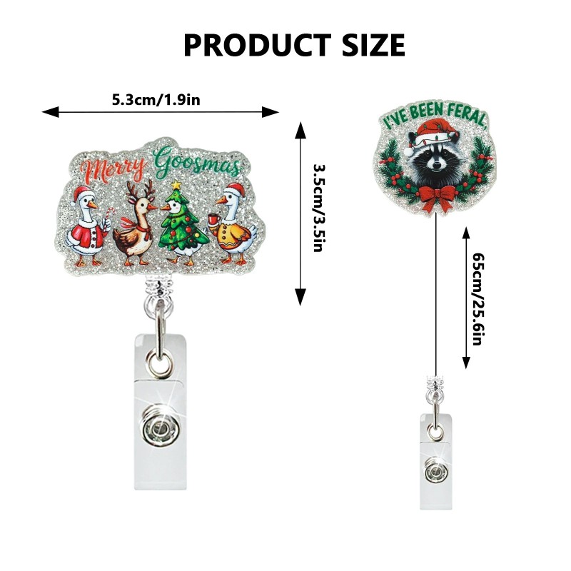 شارة عيد الميلاد المزخرفة بشعار الراكون والهامستر وثعلب الماء سهلة السحب ومشبك تعريف طبي دوار قابل للسحب ومشبك سهل السحب