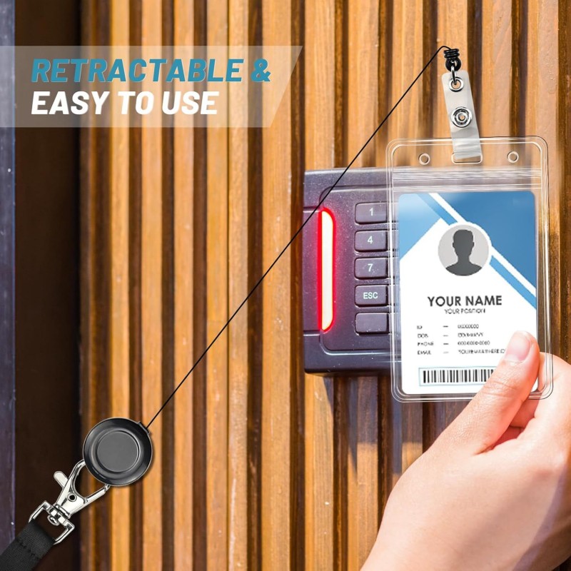 حامل بطاقة الهوية 1.5 سم حبل تعليق الهوية سهل السحب ومشبك قابل للتمدد وسهل السحب ومشبك شارة الصدر