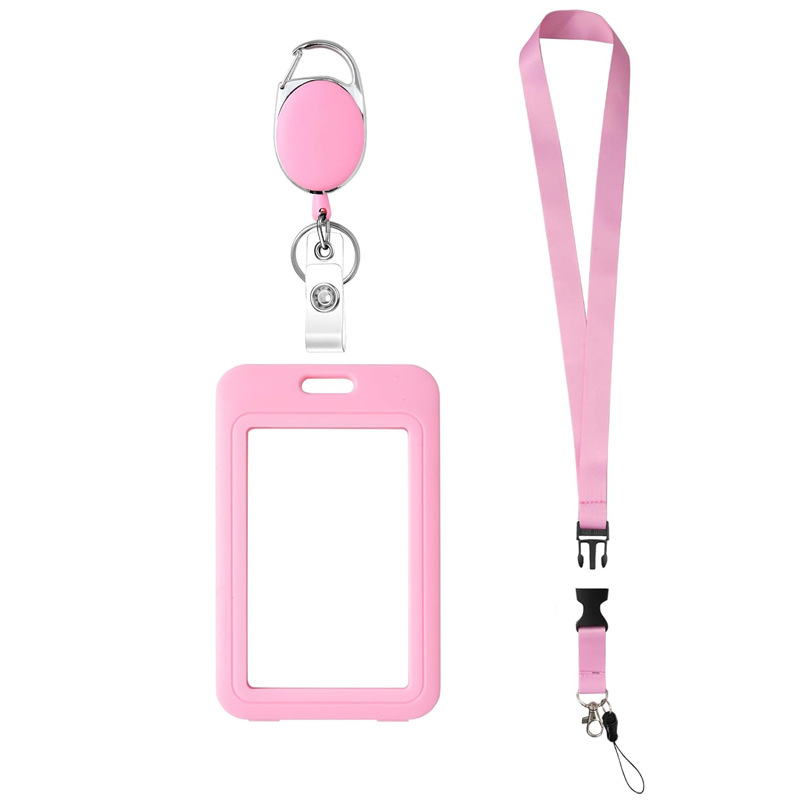 مجموعة بطاقات عمل شفافة مزدوجة الجوانب مزودة بحبل تعليق ومشبك تلسكوبي للرقبة، وشارة صدر للموظف، ومجموعة بطاقات حافلة