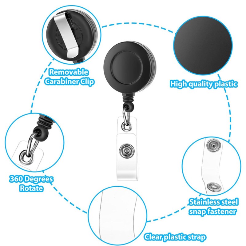 جراب بطاقة هوية مقاوم للماء من مادة البولي فينيل كلوريد، حبل تعليق للهوية، مشبك سهل السحب، مشبك شارة صدر قابل للتمدد وسهل السحب