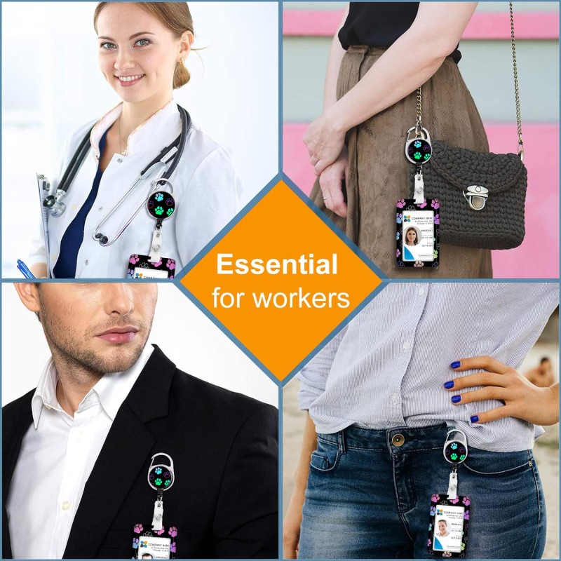 غطاء بطاقة نقل الحرارة ببصمة القدم مع مشبك قابل للتوسيع وسهل السحب، وحبل تعليق، ومشبك هوية، وبطاقة صدر معلقة مع سلسلة مفاتيح