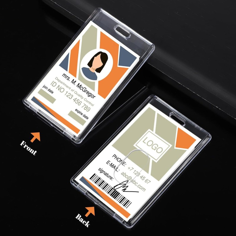 غطاء بطاقة أكريليك شفاف واقٍ لبطاقة الهوية للعمل مع مشبك قابل للسحب