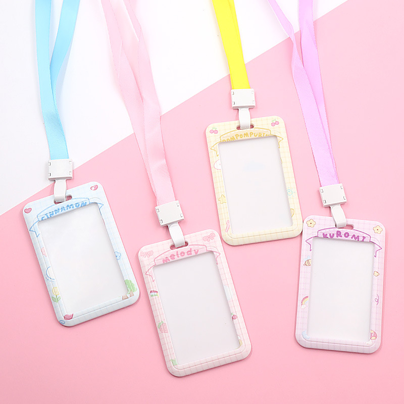 حامل بطاقة طالب الحرم الجامعي المنزلق مع نمط كرتوني لطيف وحبل معلق، بطاقة حافلة، بطاقة وجبة، حامل بطاقة مصنع، حامل بطاقة التحكم في الوصول