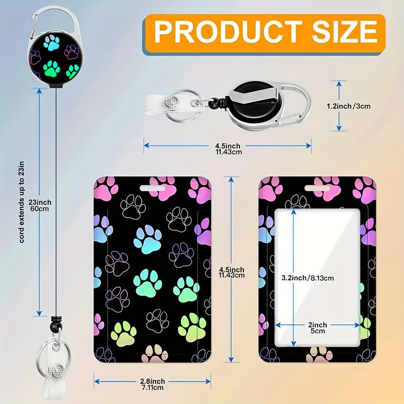 غطاء بطاقة نقل الحرارة ببصمة القدم مع مشبك قابل للتوسيع وسهل السحب، وحبل تعليق، ومشبك هوية، وبطاقة صدر معلقة مع سلسلة مفاتيح