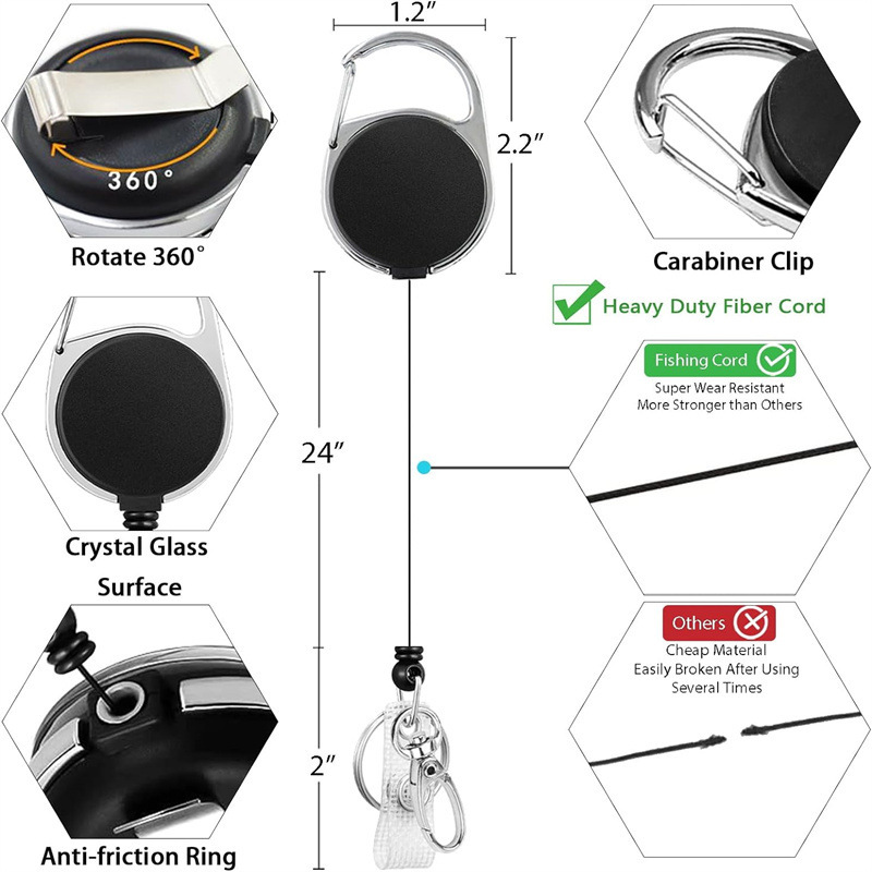الثقيلة واجب شارة بكرة قابل للسحب من السهل سحب مشبك كم حزام من القماش الأسود حبل معلق