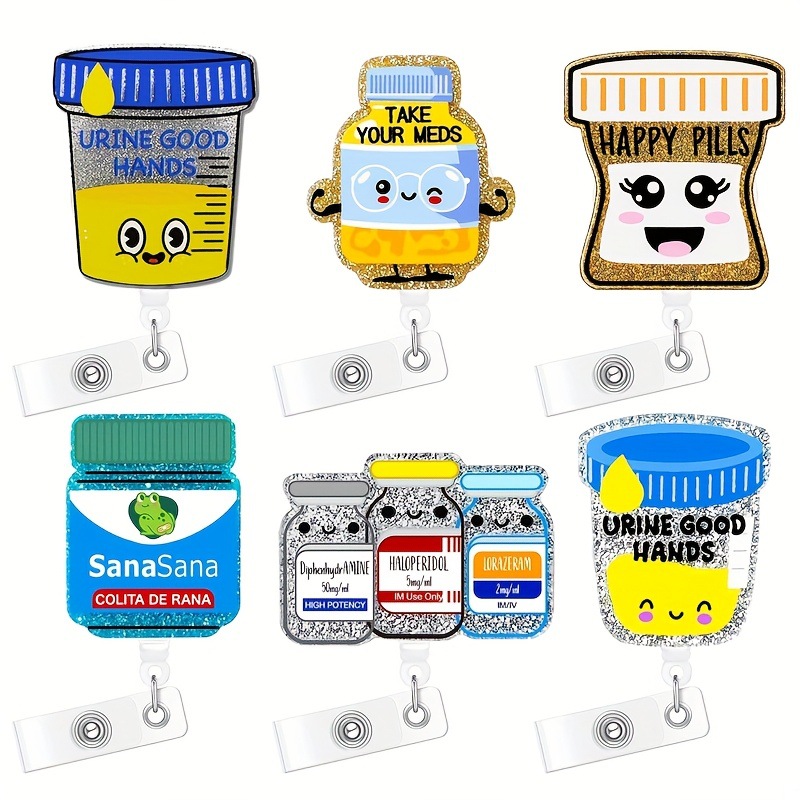 زجاجات أدوية مصنوعة من الأكريليك مع مشابك سهلة السحب، دوارة وسهلة السحب، أطباء وممرضات مع مشابك هوية قابلة للسحب، شارات، مخطوطات، هدايا