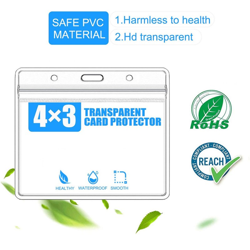 جراب بطاقة هوية شفاف مقاوم للماء بمشبك مزدوج الفتحات 4 × 3 بوصات جراب بطاقة عمل من مادة البولي فينيل كلوريد جراب بطاقة عمل ماركة