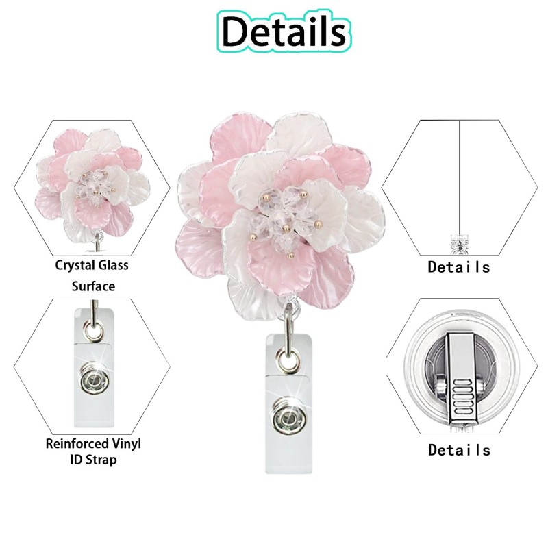 شارة زهرة مخطوطة مع مشبك قابل للسحب، مشبك هوية سهل السحب، شارة مدرس طالب الطب مع مشبك سهل السحب