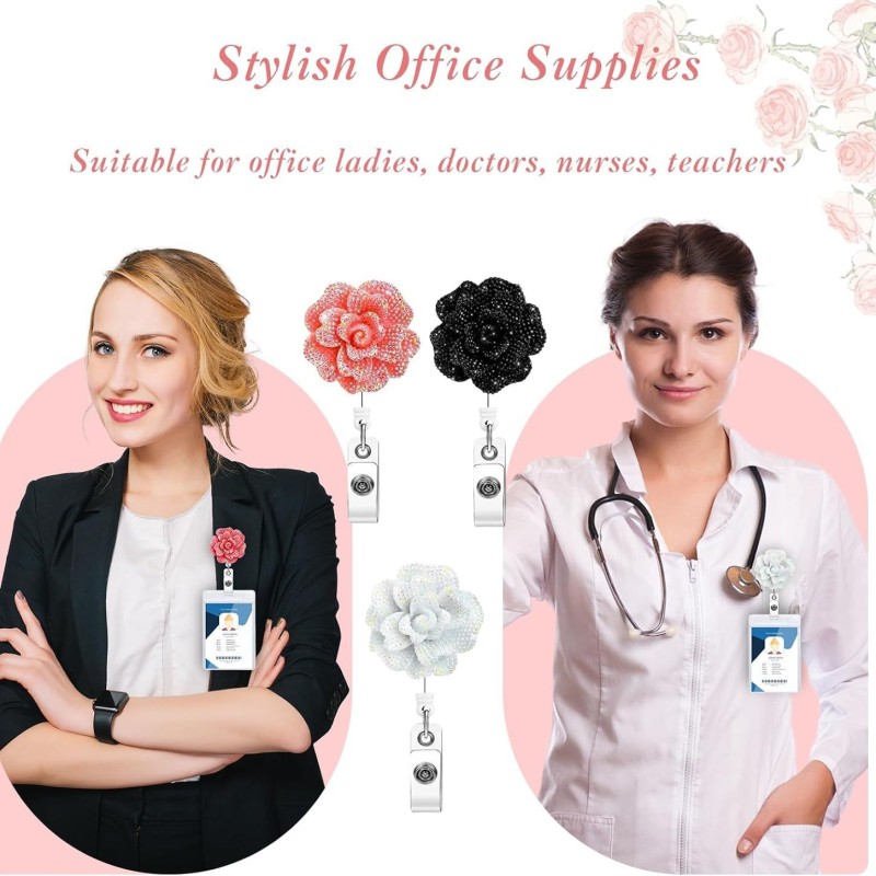 مشبك سهل السحب على شكل وردة من الراتنج، مشبك قابل للسحب بزاوية 360 درجة، سلسلة مفاتيح حبلية معلقة على شكل زهرة