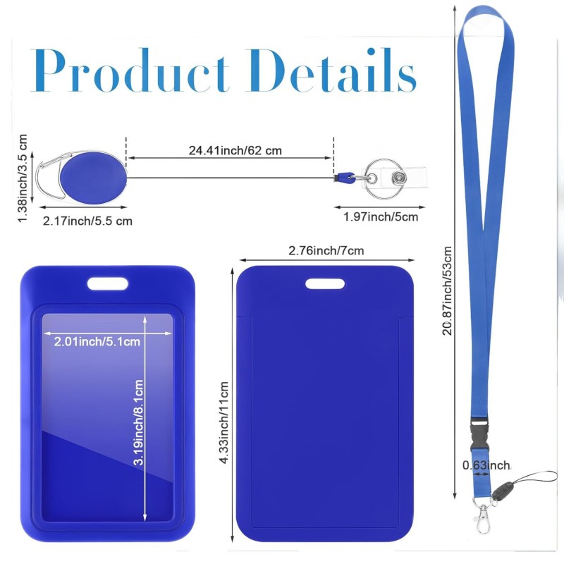 غطاء منزلق من البلاستيك ABS لصندوق وثائق الهوية ومجموعة البطاقات وإبزيم داخلي وحبل تعليق مع مشبك تمدد بيضاوي