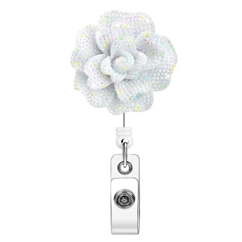 مشبك سهل السحب على شكل وردة من الراتنج، مشبك قابل للسحب بزاوية 360 درجة، سلسلة مفاتيح حبلية معلقة على شكل زهرة