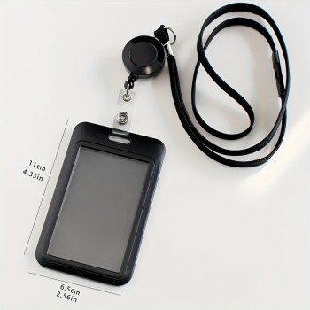 غطاء منزلق من بلاستيك ABS، حامل بطاقة هوية، غلاف بطاقة صدر، مشبك قابل للتمدد وسهل السحب، حبل معلق من القطن المجوف، بطاقة معلقة