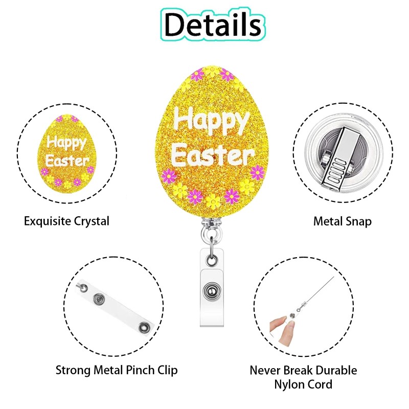 بيضة عيد الفصح الاكريليك مشبك سهل سحب شارة عطلة بكرة قابل للسحب بكرة التمساح مشبك