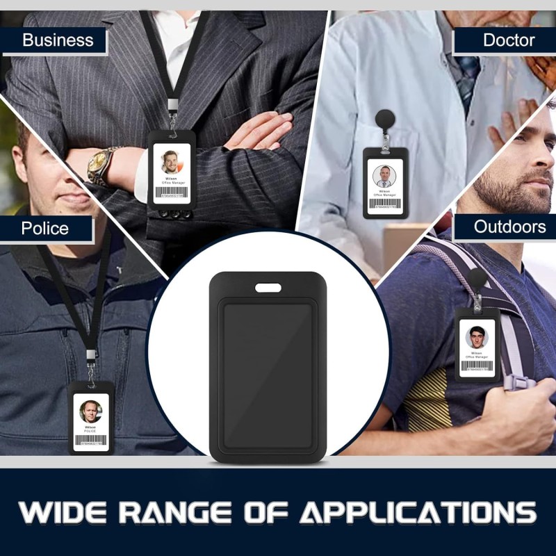 حامل بطاقة هوية بغطاء منزلق أسود من مادة ABS مع حزام هاتف بإبزيم