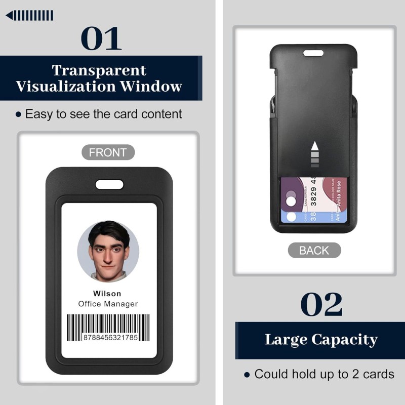 حامل بطاقة هوية بغطاء منزلق أسود من مادة ABS مع حزام هاتف بإبزيم