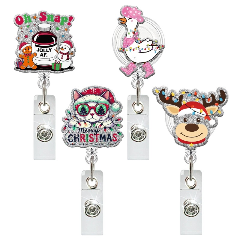 مشبك توسيع على شكل رجل ثلج من الأكريليك اللامع لمهرجان شارة عيد الميلاد سهل السحب ومشبك تعريف للمعلم الطبي