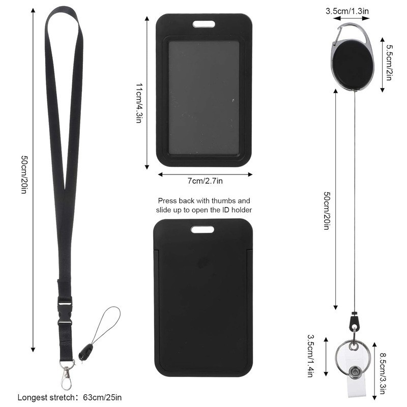 حامل بطاقات قابل للتمديد مع شارة حبل قابلة للفصل وسلسلة مفاتيح ومشبك بطاقة كروز