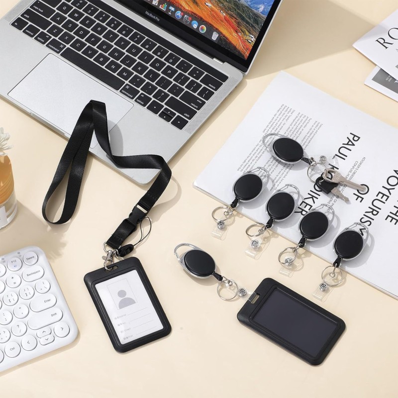 حامل بطاقات قابل للتمديد مع شارة حبل قابلة للفصل وسلسلة مفاتيح ومشبك بطاقة كروز