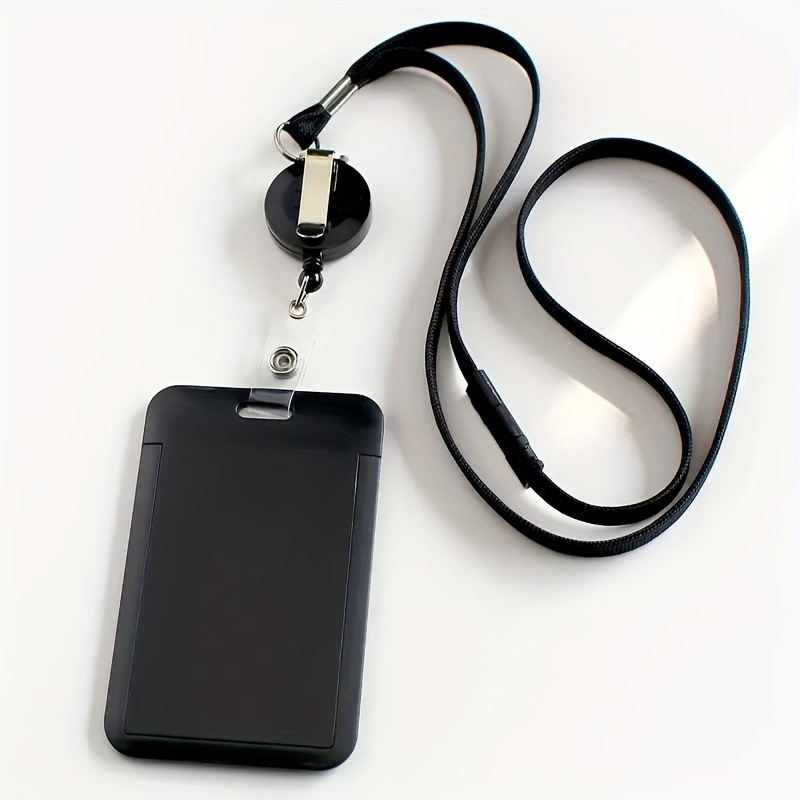 غطاء منزلق من بلاستيك ABS، حامل بطاقة هوية، غلاف بطاقة صدر، مشبك قابل للتمدد وسهل السحب، حبل معلق من القطن المجوف، بطاقة معلقة