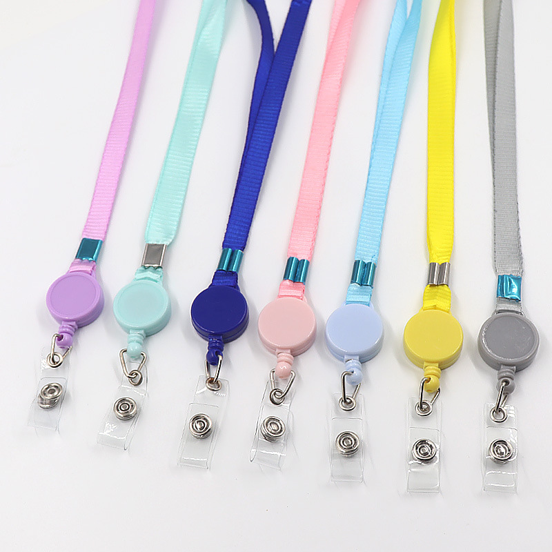 حبل تعليق طويل سهل السحب ومرن مصنوع من البوليستر بلون سادة، حامل بطاقة العمل، حامل بطاقة الحرم الجامعي، حامل الشهادة