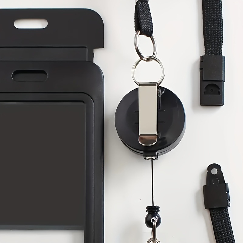 غطاء منزلق من بلاستيك ABS، حامل بطاقة هوية، غلاف بطاقة صدر، مشبك قابل للتمدد وسهل السحب، حبل معلق من القطن المجوف، بطاقة معلقة