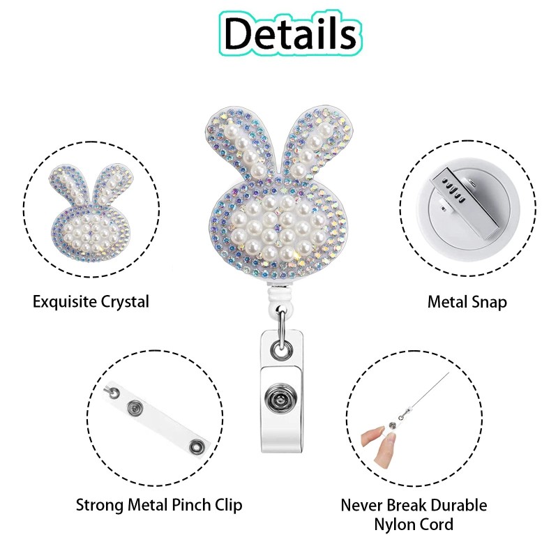 عيد الفصح الأرنب لؤلؤة حجر الراين فراشة الحب الرعاية الصحية من السهل سحب مشبك مكتب قابل للسحب شارة لفة هدية
