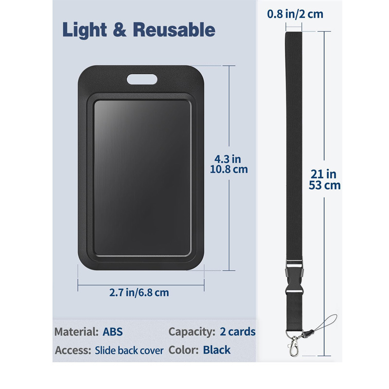 حامل بطاقة هوية بغطاء منزلق أسود من مادة ABS مع حزام هاتف بإبزيم