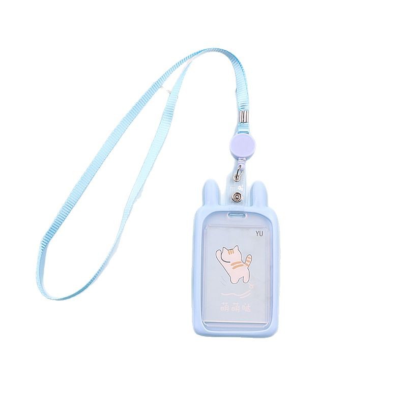 لطيف سيليكون بطاقة مجموعة من الطلاب مع الكرتون حافلة بطاقة الغداء مجموعة حماية عالية القيمة الملونة حبل شفاف بطاقة الحرم الجامعي بالجملة