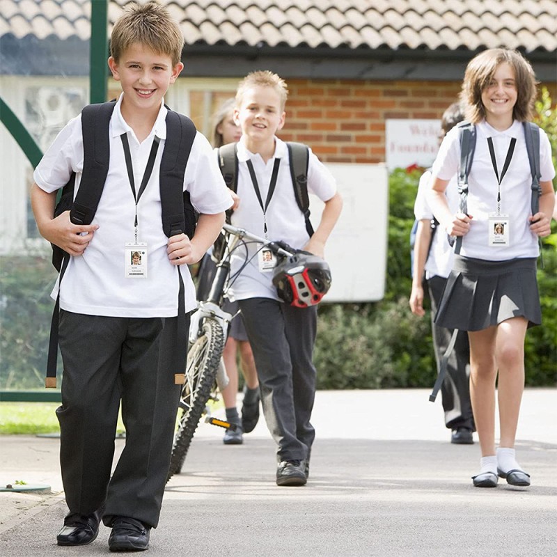 حبل تعليق تصريح العمل عمودي شفاف مقاوم للماء من مادة البولي فينيل كلوريد مع بطاقة صدرية معلقة حبل تعليق علامة مدرسية علامة عمل علامة مصنع