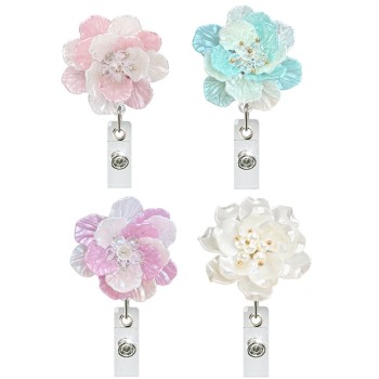 شارة زهرة مخطوطة مع مشبك قابل للسحب، مشبك هوية سهل السحب، شارة مدرس طالب الطب مع مشبك سهل السحب