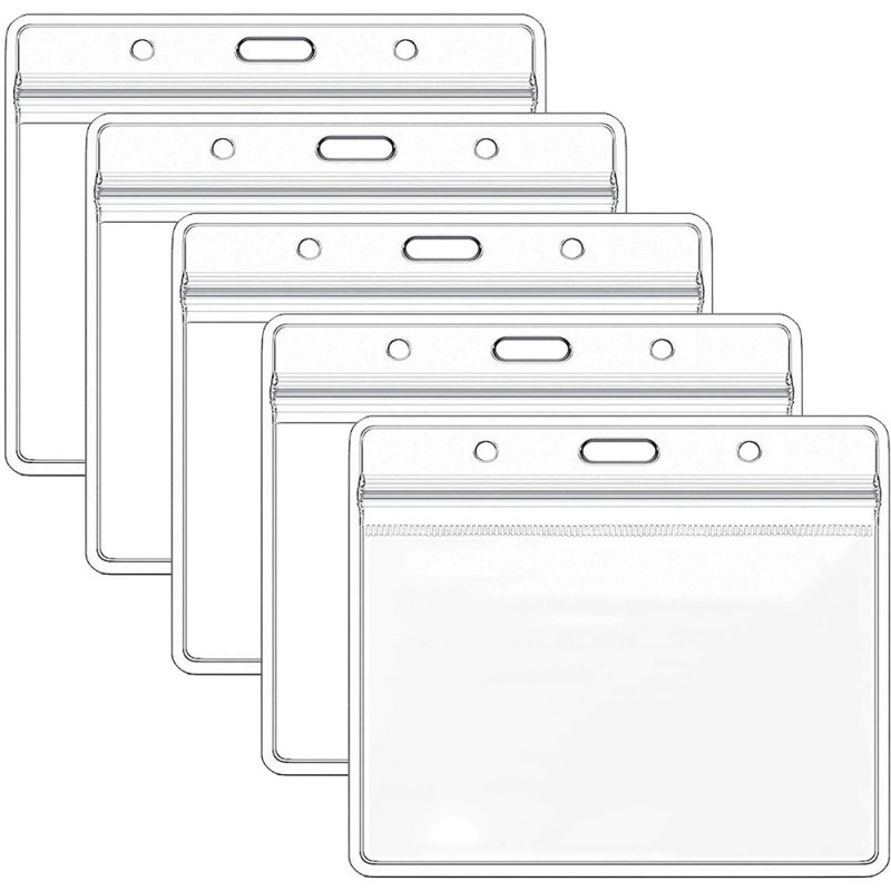 جراب بطاقة هوية شفاف مقاوم للماء بمشبك مزدوج الفتحات 4 × 3 بوصات جراب بطاقة عمل من مادة البولي فينيل كلوريد جراب بطاقة عمل ماركة